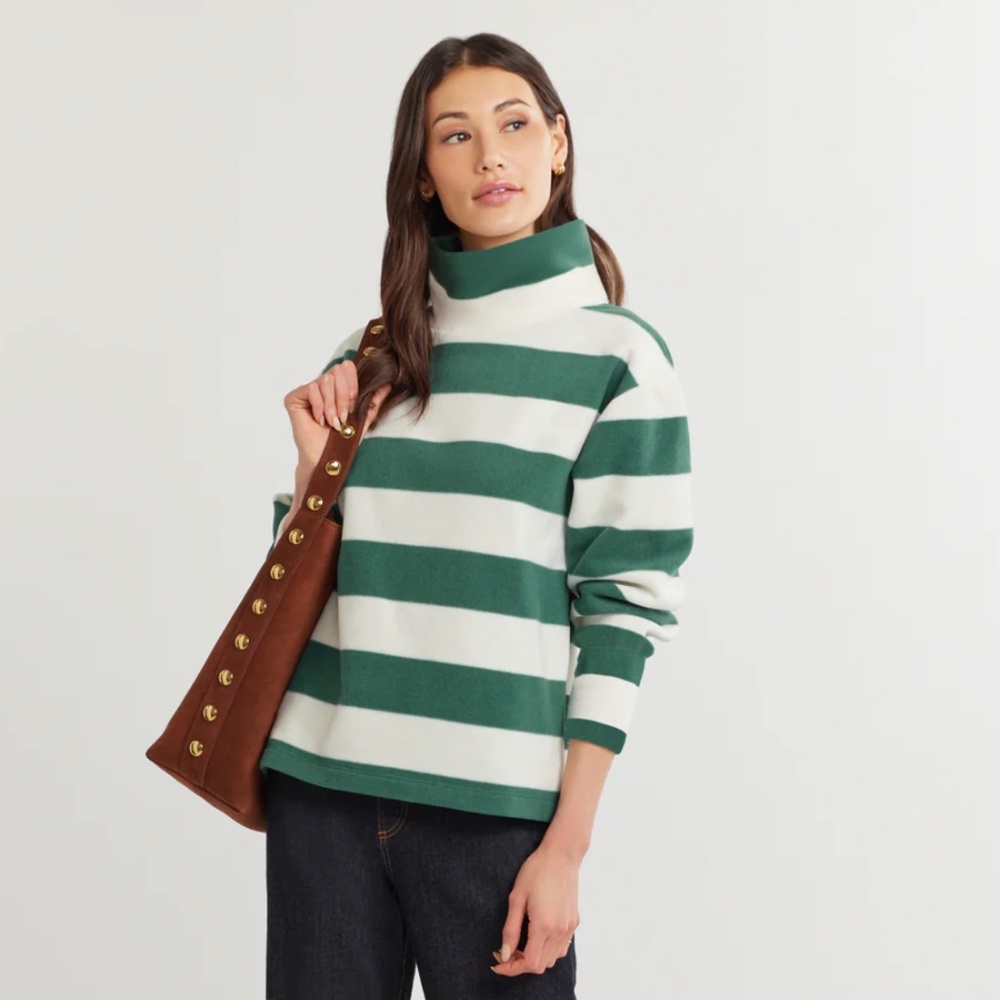 Dudley Stephens Vello Fleece Milton Street Turtleneck Green/White Stripe - Small - Picture 2 of 9